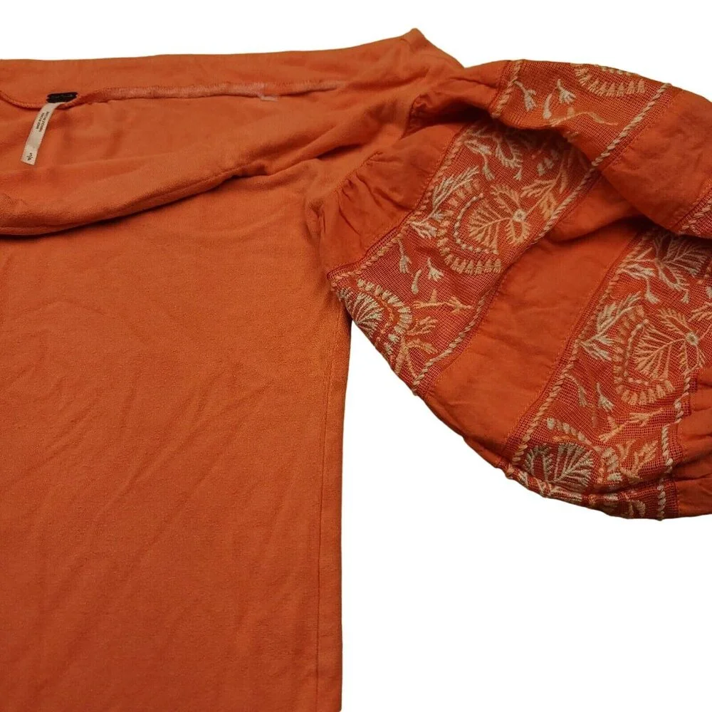 Free People Womens S Top Rock With‎ it Off the Shoulder Coral Puff Sleeves Boho